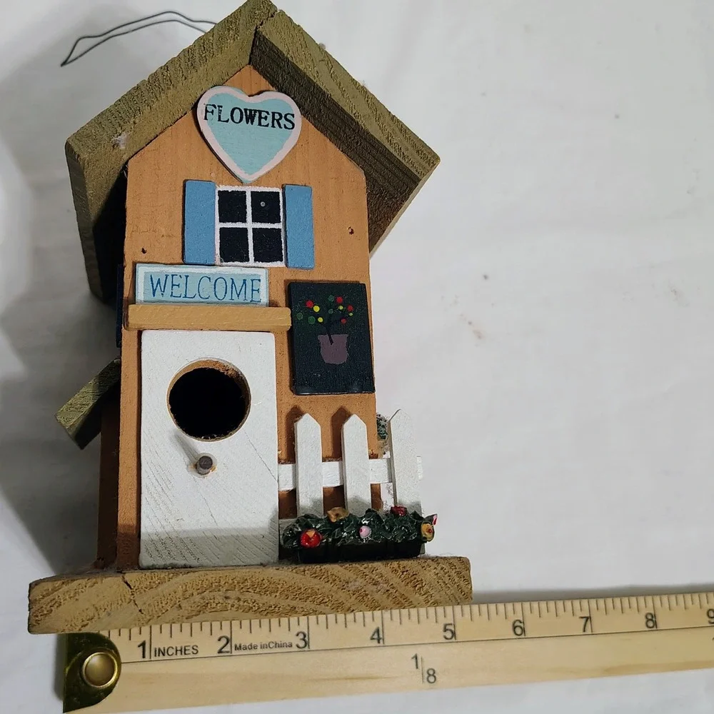 Decorative Rustic Birdhouse Welcome‎ Flowers Garden Decor Hanging Ornament